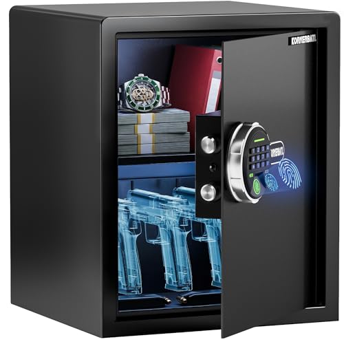 KornerBatl 𝟑𝟎 𝐋𝐁 Smart Fingerprint Gun Safe with Biometric Lock, Quick Access Multiple Handgun Storage Rack 𝐆𝐢𝐟𝐭𝐬 𝐟𝐨𝐫 𝐅𝐚𝐭𝐡𝐞𝐫'𝐬 𝐃𝐚𝐲 (12.99'D x 13.78'W x 16.54'H)