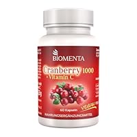 BIOMENTA Cranberry 1000 – 60 Kapseln hochdosiert - 1000 mg Cranberryextrakt + 500 mg Vitamin C/Tagesverzehr - vegan - Premiumqualität