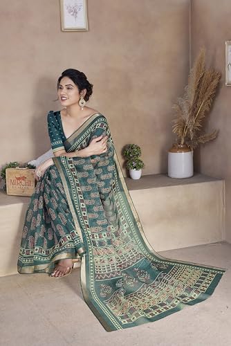 Image of MIRCHI FASHION Kota Doria Cotton Saree with Blouse Piece | Paisley Block Printed Saree for Women | Traditional Ethnic Daily Wear Summer Saree