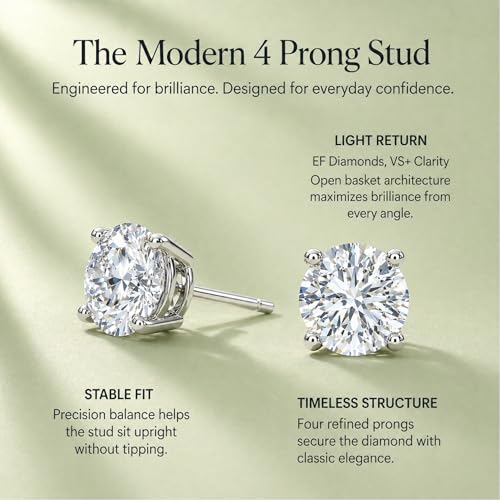 Image of IGI Certified 1 Carat Lab Grown Diamond Stud Earrings for Women | E-F Color VS Clarity | 14K Gold 4-Prong Push Back | Round Brilliant Cut Solitaire Studs | Luxury Gift Box Included