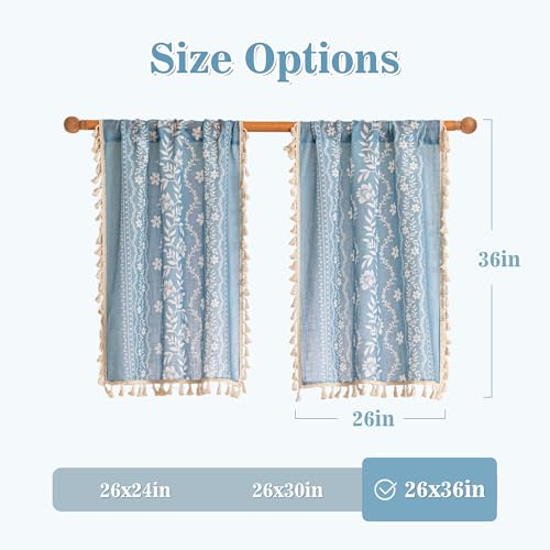 Image of MYSKY HOME Short Boho Floral Tier Curtains 36 Inch Length for Cafe 2 Pcs