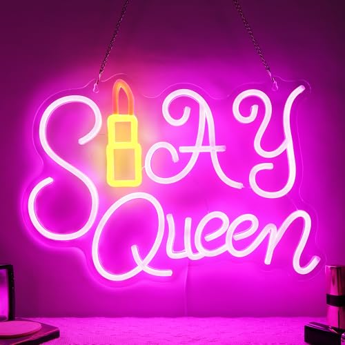 Image of Slay Queen Neon Sign, Light Up Preppy Girl Room Decor LED Night Light for Wall, Aesthetic Bedroom Stuff for Girls Women Bestie, Y2K Party Dorm Birthday Xmas Gifts