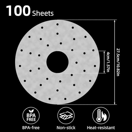 Lconvicely Papel pergaminho redondo de 27,4 cm com furo, tapetes desidratadores de frutas antiaderen