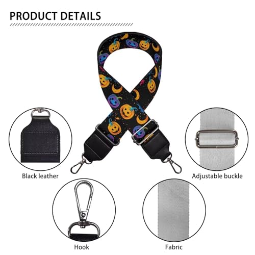 Image of Talayituse Pumpkin Moon Print Shoulder Strap Wide Purse Bag Strap Adjustable Replacement Belt Halloween Decoration Luggage Crossbody Shoulder Bag Strap for Women Girls