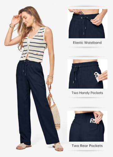 Image of Willit Women Linen Pants Wide Leg Casual Palazzo Pants Beach Summer Lounge Pants Trousers with Pockets 29 inch /31 inch / 33 inch