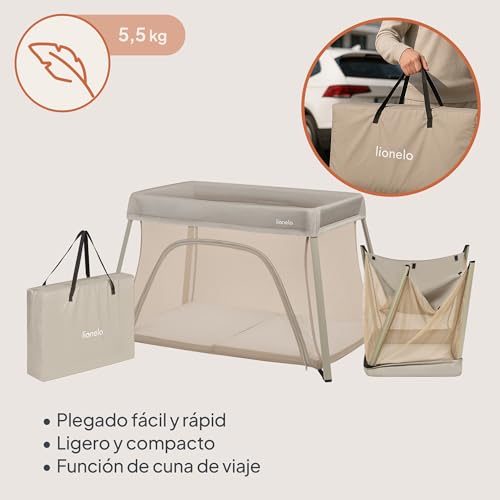 lionelo Cuna de Viaje Parque Cuna Bebe 3 en 1 Alice de 0 a 15 kg Colchón de Espuma, 2 Niveles de Altura, Plegable, Pequeña, Ligera, Entrada Lateral, Bolsa de Viaje - imagen 4