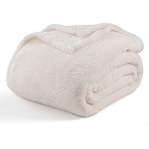 Berkshire Blanket Classic Extra-Fluffy™ Plush Blanket, King Size Bed Blanket, Soft Fuzzy Fluffy Long Hair Blanket for Couch Sofa Bed, Cream, 90x108 Inches Cover