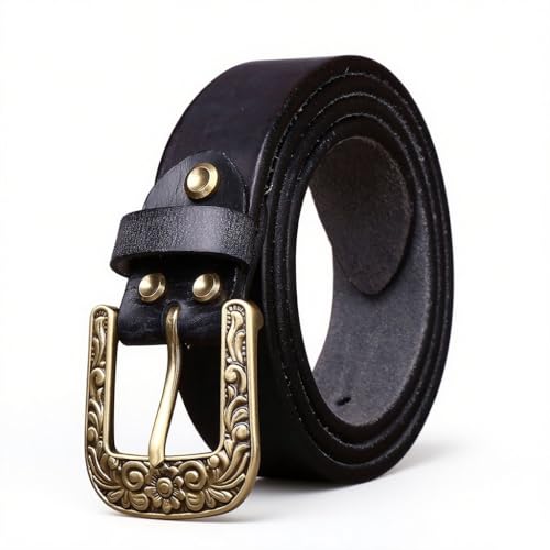 5.5MM Thickened Men's Top Layer Cowhide Retro Belt Personalized Copper Buckle Outdoor Tactical Trend Casual Belt Gifts for Men(Black,115)