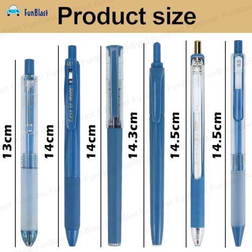 Image of FunBlast Gel Pens for Writing, 5 Pcs Gel Pen & 1 Pcs Highlighter Pen, with Comfortable Grip for Smooth Writing, Kawaii Pens, Stationery for School & Office (Blue Ink) (Blue)