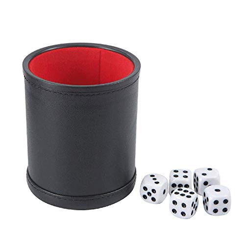 IRONWALLS Bundle of 5 Professional Dice Cup Set Felt Lined Quiet Shaker PU Leather with 25 Six-Sided Dot Dice for Games - Thumbnail 3
