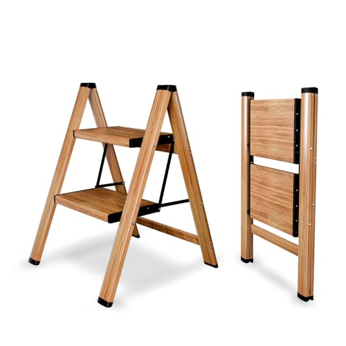 Image of Lifelong 2 Steps Ladder for Home, Wooden Finish Coating, Foldable & Portable Stairs, Versatile Use for Kitchen, Bathroom & Office Foot Stool -Multipurpose Two Step Stool with 150 Kg Capacity (LLSLW02)