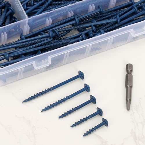 251 tornillos de madera para agujeros de bolsillo, #8 x 1 pulgada, acero al carbono recubierto azul anticorrosión, cabeza de arandela con sistema de apriete cuadrado miniatura 4