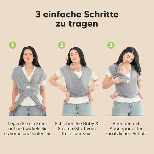 KeaBabies Babytrage Ab Geburt - Atmungsaktive Babytragetücher, Babytrage Neugeborene Ab Geburt, Babytuch Tragetuch Baby Neugeborene, Kleinkind Handfreie Baby Carrier (Classic Gray)