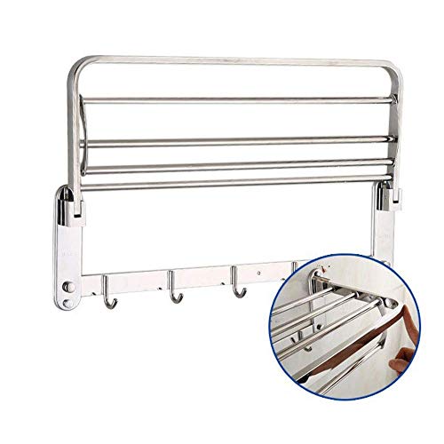 Toallero de baño de acero inoxidable con ganchos y estante plegable de 60cm 5