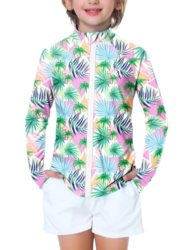 Image of AOBUTE Unisex Kids Zipper Rash Guard Boys UPF 50+ UV Protection Sun Shirt with Thumb Hole 3-12 Years