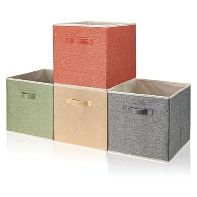 DOMEraax Storage Cube Organizer Bin 13" x 15" x 13" Large Boxes Fabric Basket with Handles for Organizing Shelves Closet Clothes 4 Color Set A
