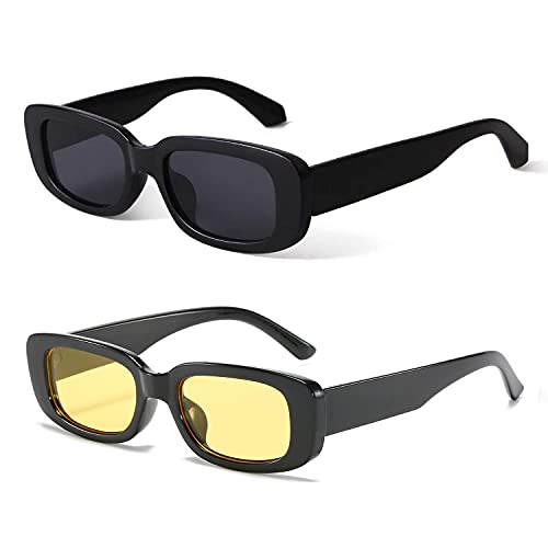 Image of Rectangle Sunglasses for Women Retro Driving Glasses 90's Vintage Fashion Narrow Square Frame UV400 Protection