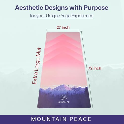 Image of Wiselife PU Natural Rubber Yoga Mat + Carry Strap | Extra Large Extra Wide | Anti skid Anti slip) for Yoga & Workout (Mountain Peace - 6 MM)