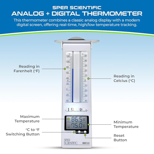 Image of Indoor Outdoor Temperature Meter with Analog & Digital Display | Wall Hanging Weather Gauge with Max-Min Reading