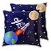 PATINISA 2pcs Fundas de Cojín,Astronauta navegando con un Cohete en la Galaxia Planetas Tierra,Luna,Astronauta,Cohete,Estrellas,Cuadrado Suave Funda de Almohada Sofá Sillas Cama para Hogar,40x40cm