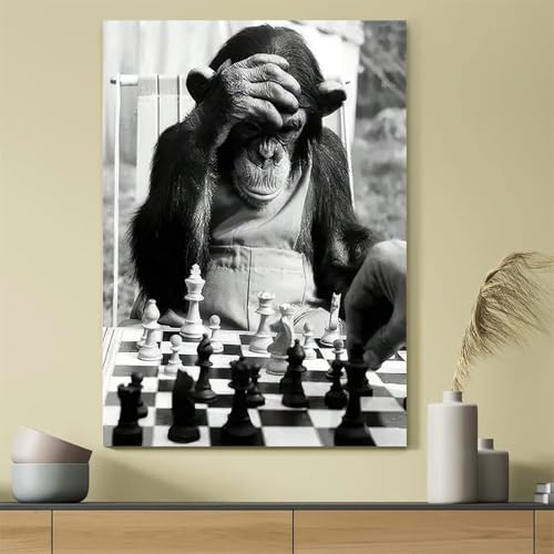 Toile singe aux échecs vintage déco salon élégante grand format