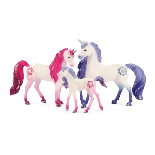 Image of Schleich Bayala - 3CT Mandala Unicorn Family Playset - With Mom, Dad and Cute Baby Unicorn Figurines - Magic Horse Toys for Girls and Boys - Imaginative Play Figures for Kids 5+ | Unicorn Figurine, Fantasy Toy for Girls 5+, Magical Collectible, Screen-Free Imaginative Pretend Play, Fairy Animal Figure