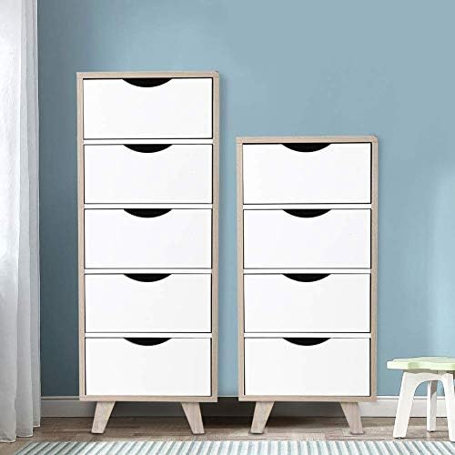4 Drawers, White Chest of 4 Drawers, Nordic Style Bedside Cabinet Side Drawer, Free Standing Slim Chest Unit, Set 4 Drawer Tall White Drawers for Entryway Living Room Bedroom