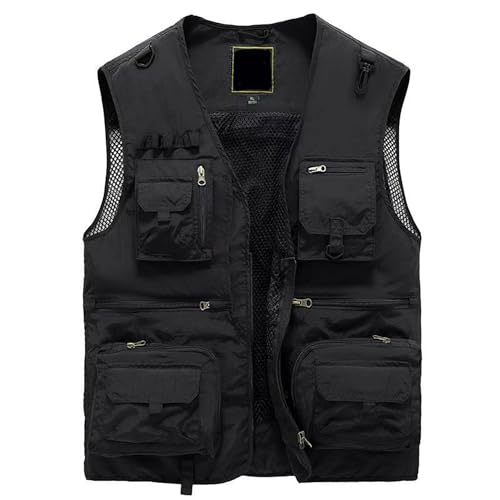 Letuwj Colete masculino de verão para trabalho ao ar livre com vários bolsos para fotografia de pesca fina, Preto, G