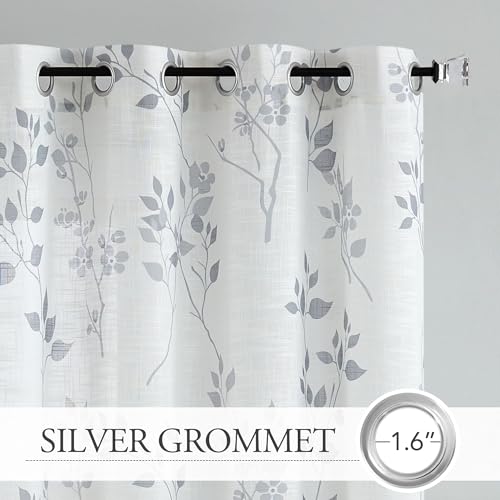 Image of Beauoop Floral Polyester Curtains 96 Inches Long 2 Panels for Living Room Bedroom Grey Farmhouse Flower Patterned Light Filtering Textured Grommet Top Window Treatments Drapes, 50x96 2 Set | Farmhouse Flower Patterned Light Filtering Drapes for Bedroom 96 Inch Long Textured Privacy Voile Window Treatment Grommet