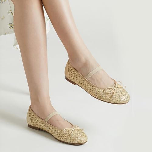 Image of Trary Flats for Women Closed Round Toe Ballet Flats Mary Jane Shoes Women with Elastic Strap Cute Bowknot Comfortable Dress Shoes for All-Year Daily Work Casual Wear