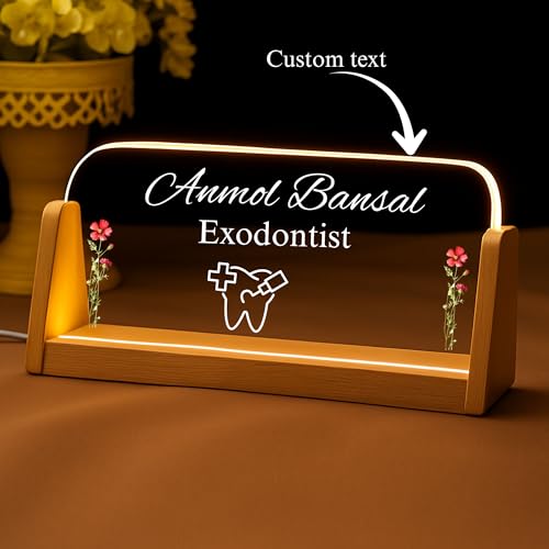 Image of Designation, Personalised LED Name Gifts, 3D Illusion Lamp Gift for Doctor,Teacher Office Laser Cut Material Acrylic Transparent (Exodontist Table Lamp)