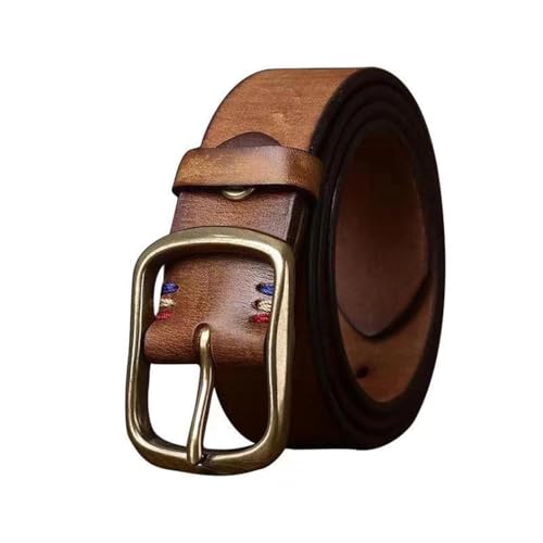 Western Belt for Men Women 5mm Thick Genuine Leather Waist Strap with Heavy Duty Solid Brass Buckle for Jeans Dresses
