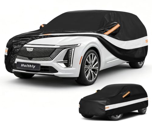 Image of 10 Layers SUV Car Cover Custom Fit for Cadillac Lyriq (2022-2026), Waterproof All Weather for Automobiles, Outdoor Full Cover Sun Dust Rain Protection with Cotton. Black