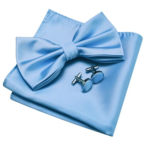 Image of GUSLESON Men's 3-pc Solid Color Bow Tie Gift Set - Double‑Fold Pre-Tied Bow Tie, Pocket Square, Cufflinks - Wedding Formal Party