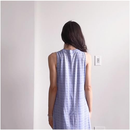 Image of Women Casual Dress Summer Stripe Button V Neck Sleeveless with Pocket Long Dresses Holiday Beach Party Midi Dress