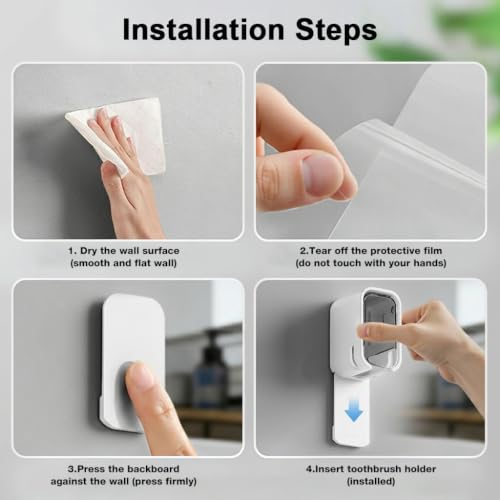 Image of HASTHIP 2PCS Wall Toothbrush Holder, with Dustproof Cover & Clear Window, Self-Adhesive Vertical Toothbrush Storage, Quick Dry, Removable Design-Transparent