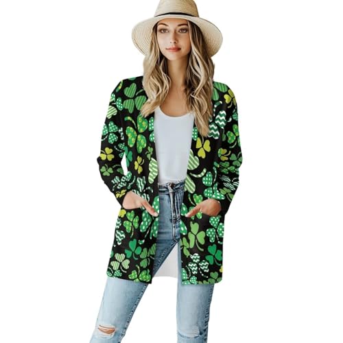 Image of Womens Open Fron Cardigan Sweaters Long Sleeve Oversized Casual Tops Loose Lightweight Daily Coats with Pockets