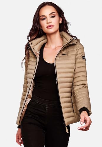 MARIKOO Damen Übergangsjacke Steppjacke mit Kapuze gesteppt 21 Farben XS-XXL Samtpfote (Taupe Grey, M)