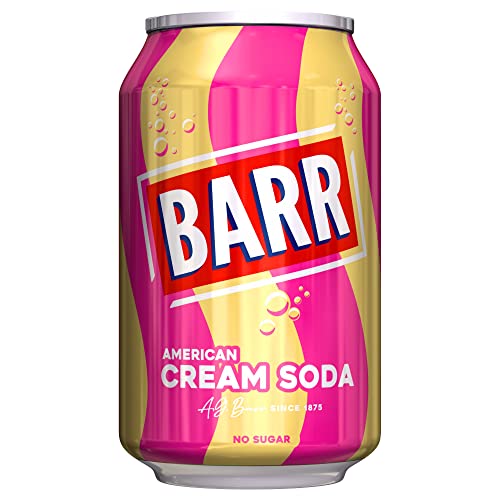 BARR 24 Pack American Cream Soda, Zero No Sugar Sparkling Soft Drink with a Creamy Taste of American Cream Soda Fizzy Pop, 24 x 330ml Cans