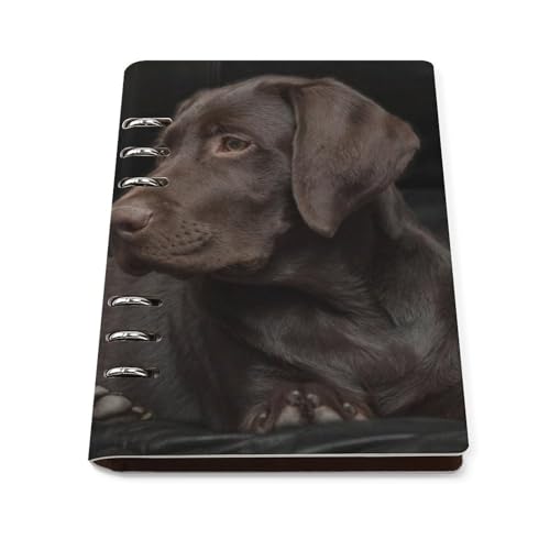 Carnet A5 labrador retriever marron en cuir rechargeable à 6 anneaux