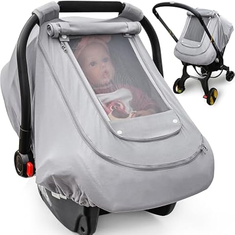 Baby Car Seat Cover for Summer,100% Organic Cotton Carseat Cover for Babies,Infant Car Seat Cover Canopy for Boys& Girls, Lightweight & Breathable (Gray) Cover