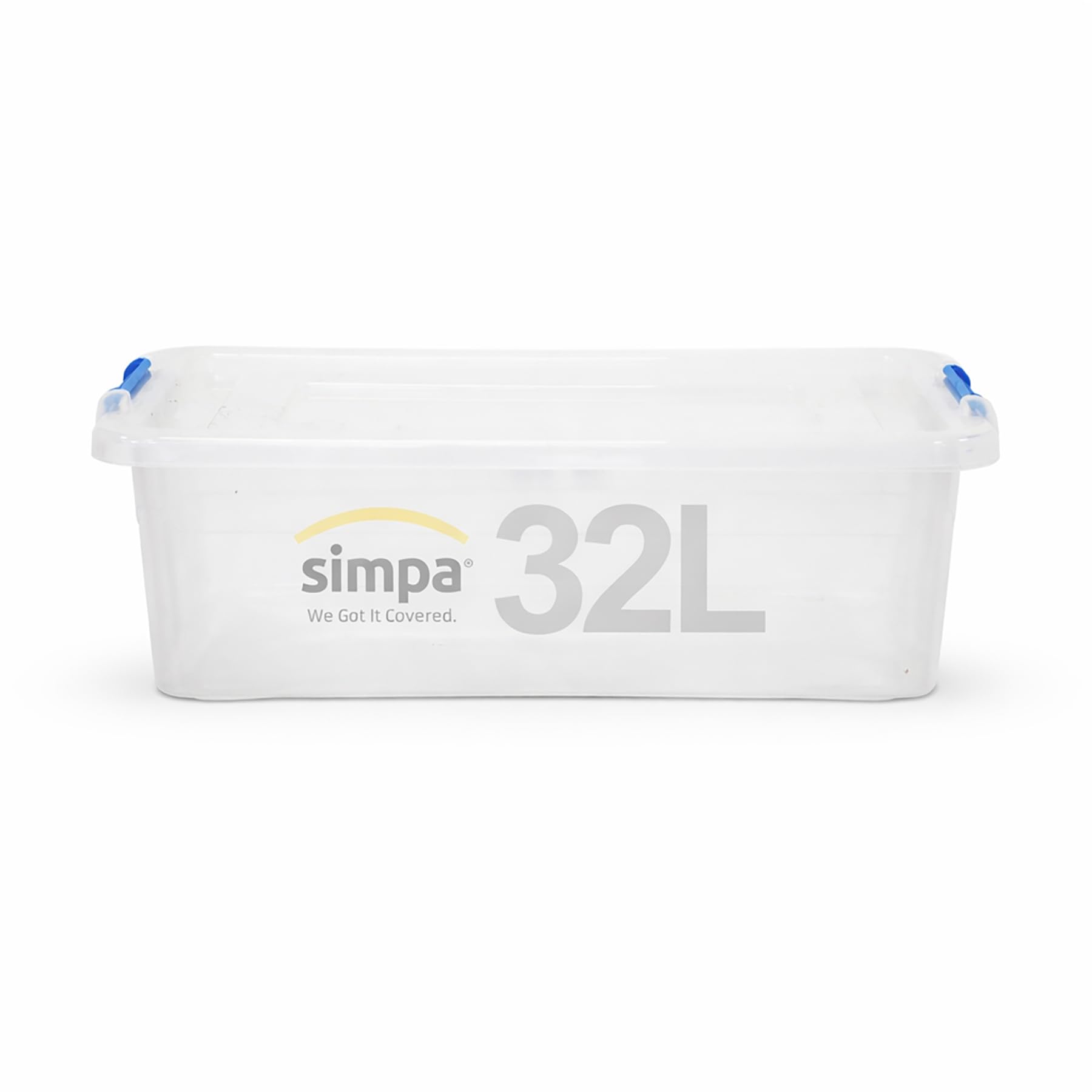 Simpa Clear 32 Litre 32L Stackable Compact Under Bed Plastic Storage Box With Click Lock Closure Lid - 19Cm (H) X 58Cm (L) X 40Cm (W) - Single Box