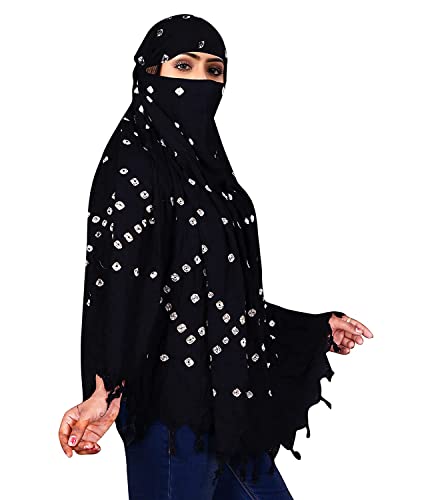 Image of Cotton Long Scarf Cum Mask Scarves Usable for Vehicle Driver | White Printed Design Fabric | Universal Size | Soft & Breathable Sun Protection | For Girl & Women