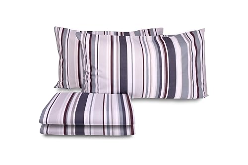 zer0bed Set Lenzuola Matrimoniali In Cotone Fantasia Righe, Made In Italy, Lenzuolo Sopra + Lenzuolo con Angoli + Coppia Federa, 100% Cotone, Indaco