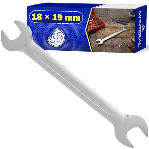 MONTERAL Cle Plate à Fourche Double 18 x 19 mm - Clé Plate Fabriquée en Acier au Chrome-Vanadium CrV