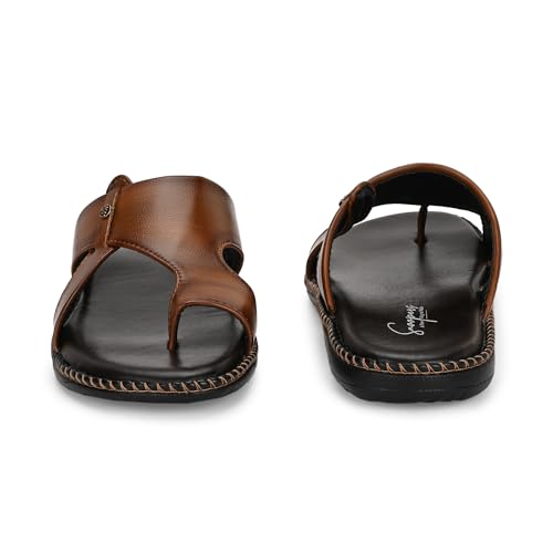 Image of Men's Leather Look Stylish Slippers with Toe Ring for Diwali, Festive & Ethnic Wear | Premium Synthetic Leather Chappals with Cushioned Footbed & Durable Anti-Slip Sole