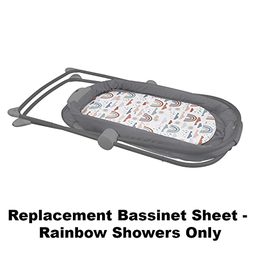 Image of F-Price Replacement Sheet for Fisher-Price Soothing View Bassinet - GPN07 ~ Replacement Bassinet Sheet ~ Rainbow Showers, Peach, White. Blue