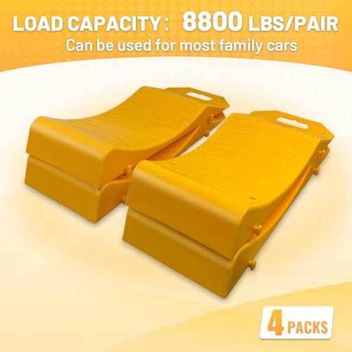 4 Packs Tire Saver Ramps, Prevent Flat Spots Caused by Long Parking, Premium Anti-Slip Flat Tire Prevention Tire Ramps, Quality Portable Handle Design for Easy Movement Suit for Cars RV Camper Trailer