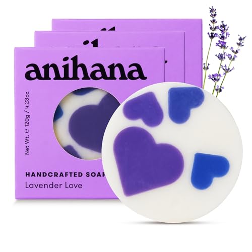 ANIHANA Handcrafted Soap 3 Pack with Coconut Oil, Gentle Cleansing Paraben Free Cruelty Free Refreshing Lavender Love Scent 4.23 oz each