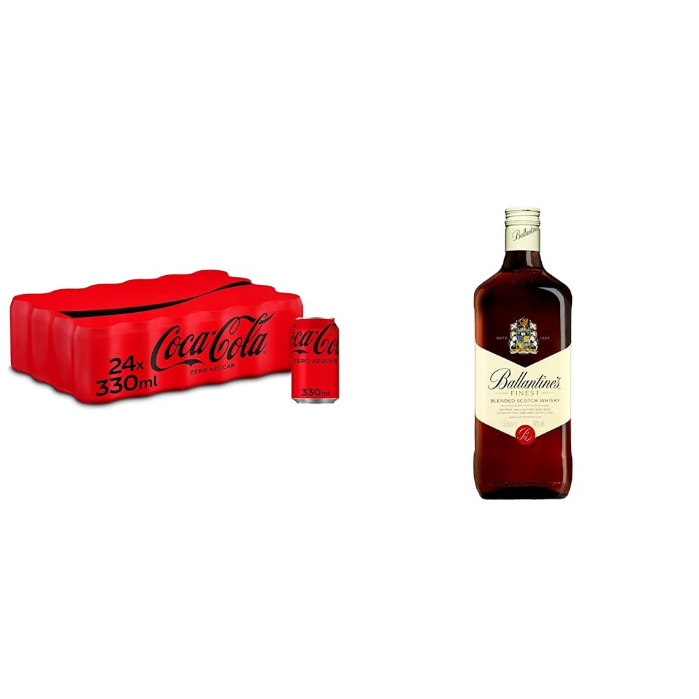 Coca-Cola Zero Azúcar - Refresco de cola sin azúcar, sin calorías - Pack 24 latas 330 ml + Ballantine's Finest Whisky Escocés de Mezcla, 1.5L